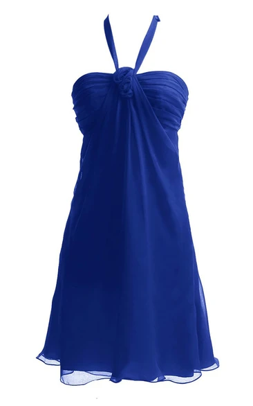 Sleeveless Halter Ruched Bodice Short Chiffon Dress