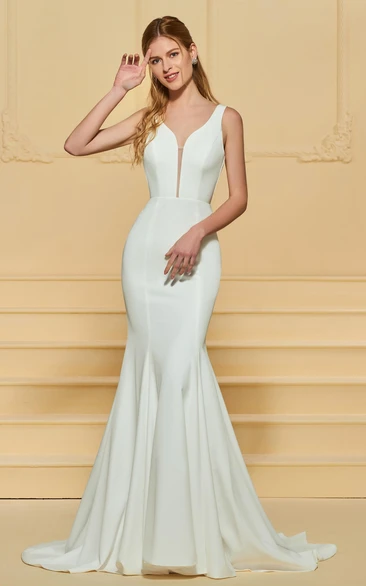 Elegant Chiffon Plunging Deep-V Back Floor-Length Dress