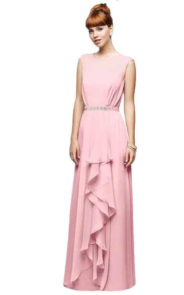 Cap-Sleeved-High-Neck Chiffon Delicate Dress