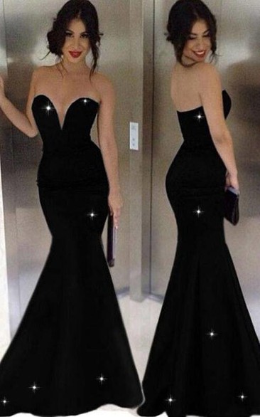 Sexy Black Sweetheart Mermaid Floor Length Prom Evening Dress