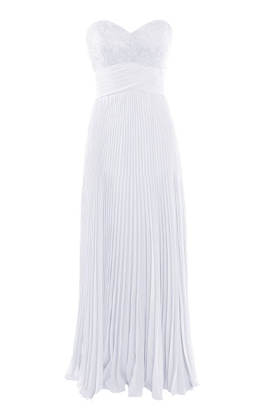 Sweetheart Appliqued Long Pleated Chiffon Dress