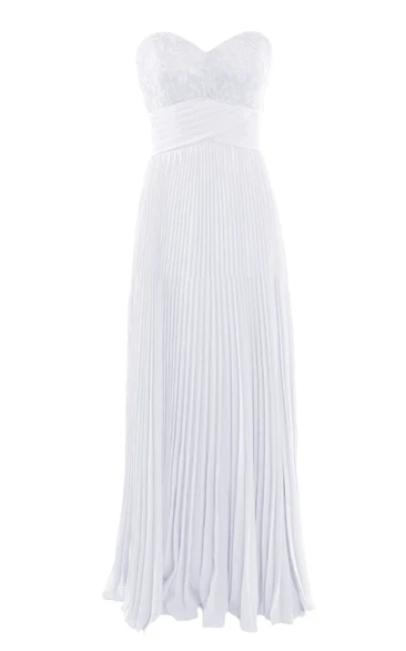 Sweetheart Appliqued Long Pleated Chiffon Dress