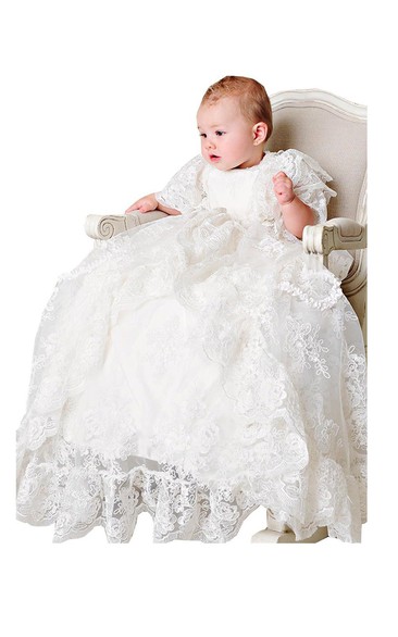 Fancy ALL Lace Christening Dress With Layered Sleeves