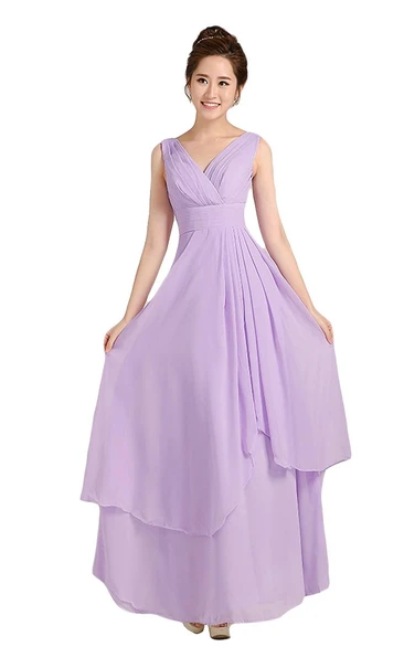 Graceful V-neck Drapped A-line Gown With Lace-up Back