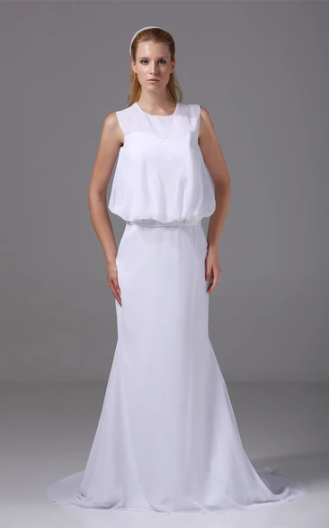 Gossamer Chiffon Mermaid Sleeveless Court Train and Dress With Jeweled Waist
