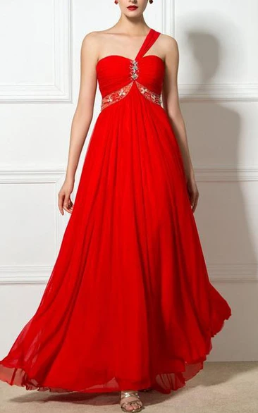 One-Shoulder Beading A-Line Long Prom Dress