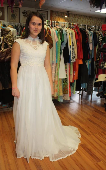 High Neck Cap Sleeve A-Line Dress With Lace Bodice and Tulle Skirt