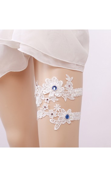 Western Style Blue Diamond Lace Elastic Two Sets Of Bridal Garter Within 16-23inch