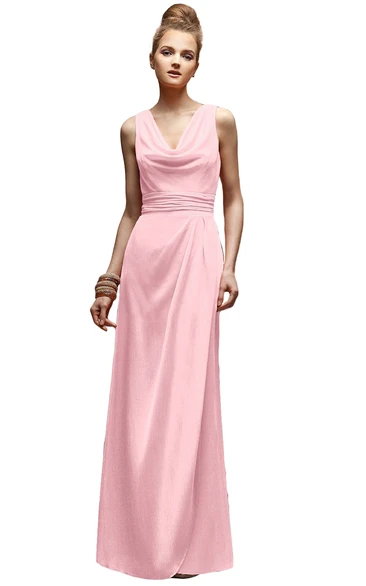 Long Sleeveless Cowl-Neck Dress With Zipper Back