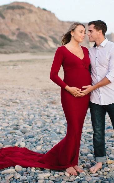 Mermaid Trumpet T-shirt Long Sleeve Empire Maternity Dress