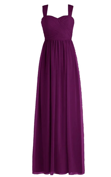 Sleeveless Long Chiffon Gown With Crisscross Ruching