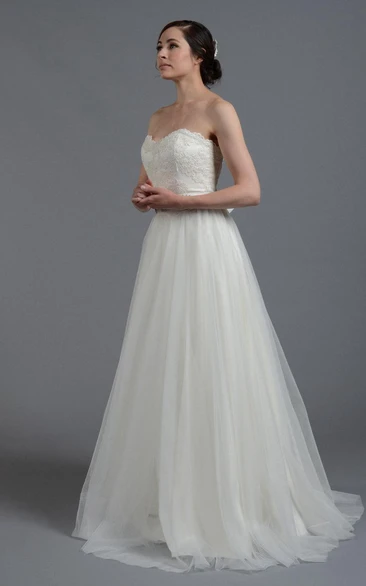 Tulle A-Line Sweetheart Gown With Lace Bodice and Beaded Waist