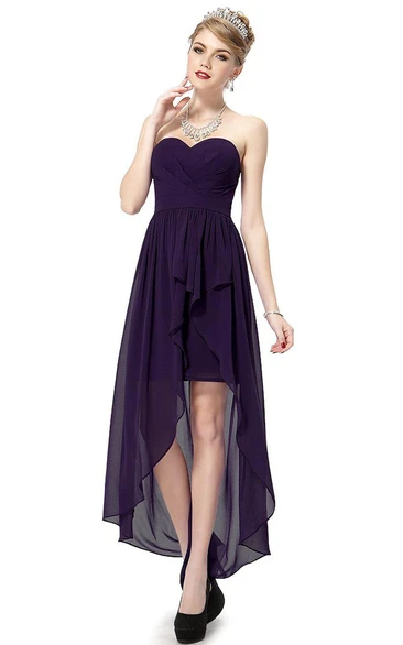 Sweetheart Asymmetrical Chiffon Gown With Pleats