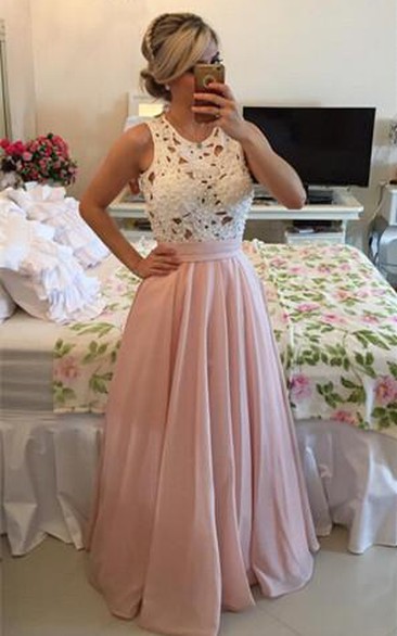 Modern Illusion Chiffon A-line Prom Dress Lace Pearls