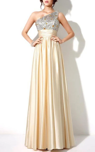Stylish Beaded Sequins One-Shoulder Long Prom Dress