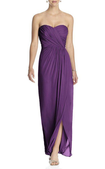 Ruched Sweetheart Chiffon Bridesmaid Dress with Front Split