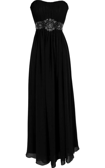 Strapless Ruffle Chiffon Dress With Beading