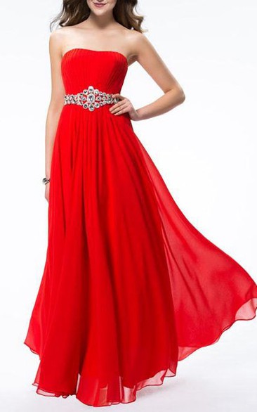 Amazing A-Line Strapless Crystal Zipper-up Floor-Length Prom Dress