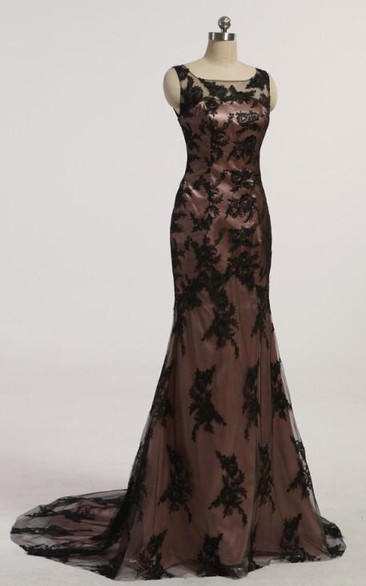 New Black Mermaid Prom Dress Scoop Sleeve Beaded Lace Evening Dresses With Beaded Crystal Applique