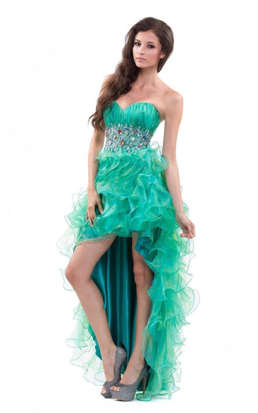 Sweetheart High-low Ruffled Dress With Rhinestones