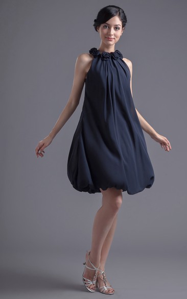 Strapless Chiffon Short Dress With Floral Neckline