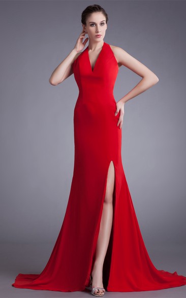 Delicate Split Side Sleeveless Halter Chiffon Special Occasion Dresses