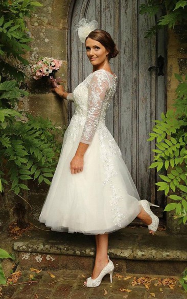 1950S Lace And Tulle Tea Wedding Dress