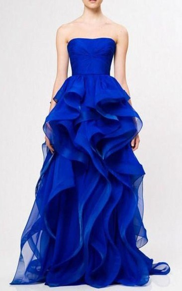 A-line Strapless Zipper Satin Dress with Ruffles