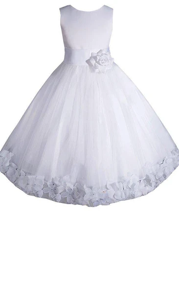 Sleeveless A-line Pleated Dress With Petals and Bow