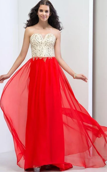 Sweetheart Beading Sequins Sweep Train Prom Dresss