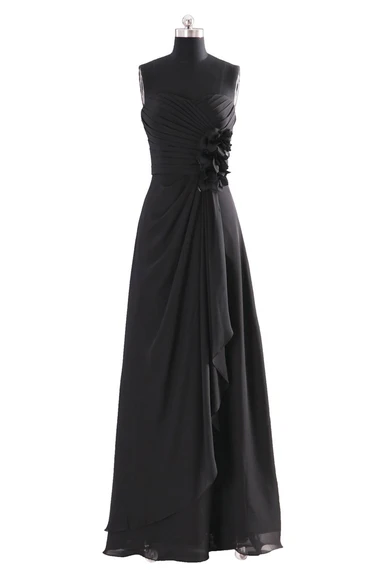 High-neck Drapping Bridal Dress With 3-D Flower