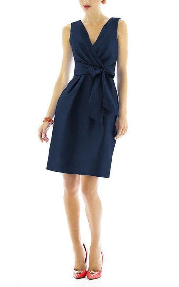 V-neck Satin Short Dress with Bow