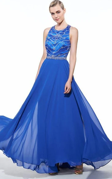 A-Line Halter Beadings Floor-Length Prom Dress