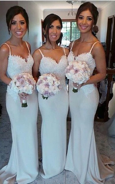 Modern Spaghetti Strap Mermaid Bridesmaid Dress Lace Appliques