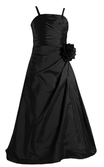 Sleeveless A-line Pleated Dress With Flower and Straps