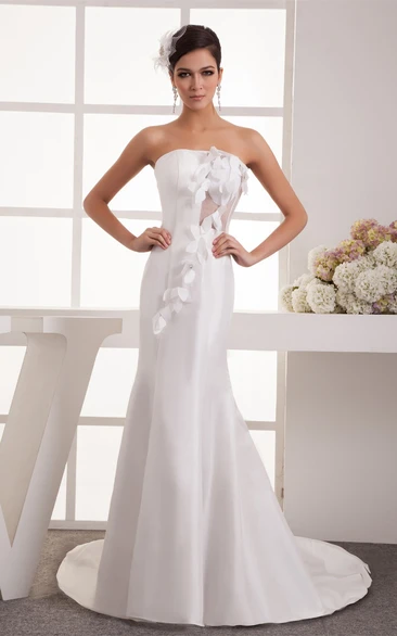 Strapless Mermaid Satin Flower and Gown With Illusion