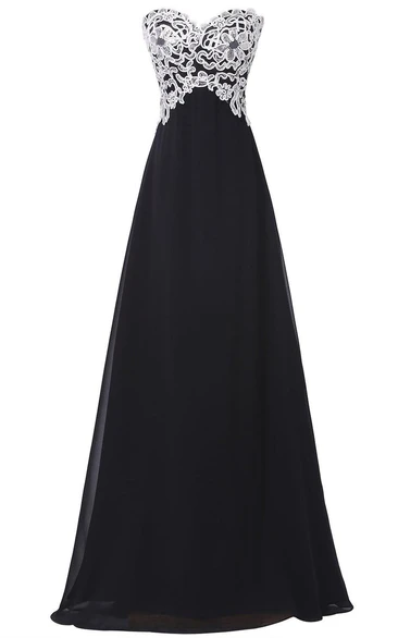 A-line Empire Long Chiffon Dress With Lace