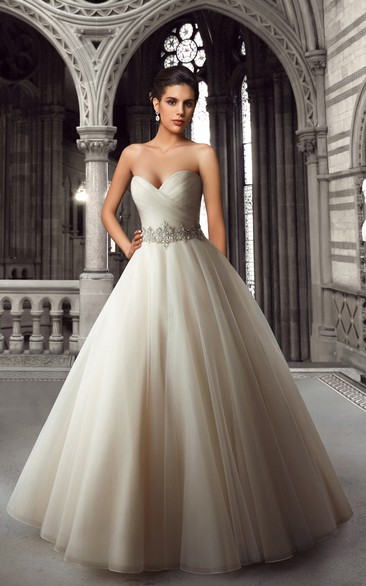 Pleated Organza Ball Gown with Rhinestones