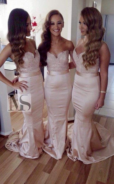 Sexy Sleeveless Sweartheart Mermaid Bridesmaid Dress Sweep Train