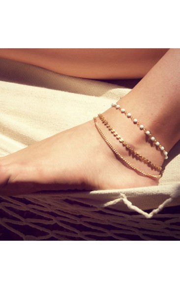 Simple And Stylish Fashion Bohemian Beaded Sequins Bare Chain Ankle Bracelet 22Cm