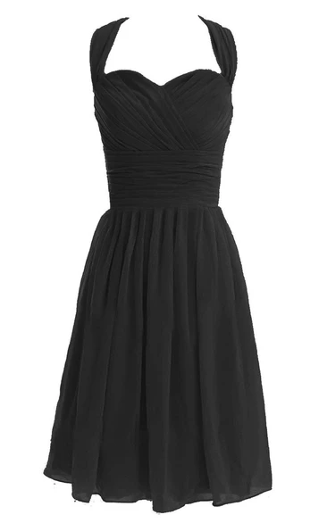 Halter Knee-length Chiffon Dress With Pleats