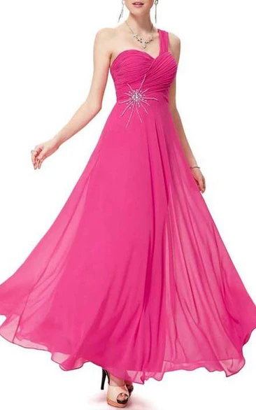 Trendy A-Line One-Shoulder Rhinestones Long Prom Dress