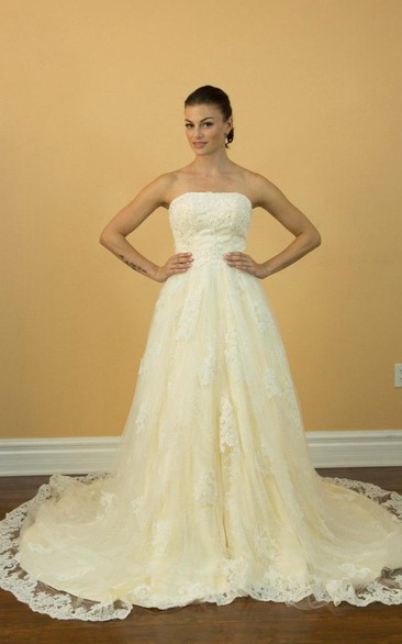 Strapless A-Line Lace Dress With Beadings and Low-V Back