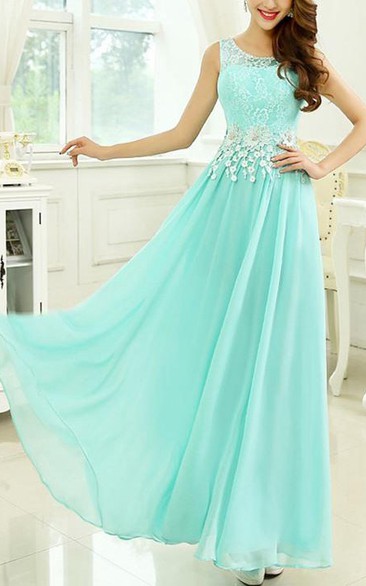 Round Neck A-Line Floor-Length Prom Dress