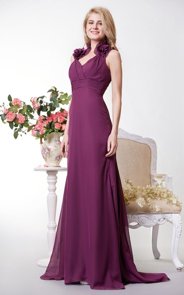 Sexy Halter Sheath Chiffon Long Dress With V Neck