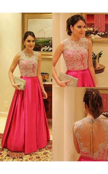 Bateau Elegant Lace Prom Dress A-line Aplliques Taffeta Womens Evening Gowns