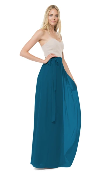 Long Chiffon Sweetheart Dress With Bow Sash