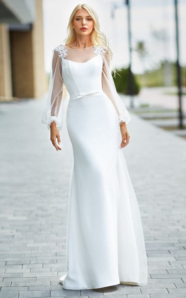 Romantic Mermaid Sweetheart Satin Wedding Dress with Sash