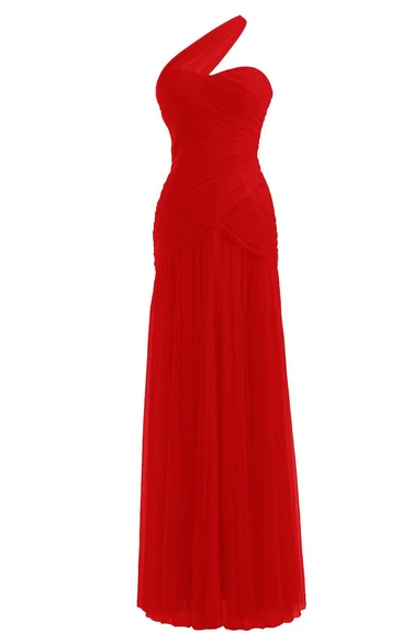 One-shoulder Ruching Chiffon Dress With Pleat