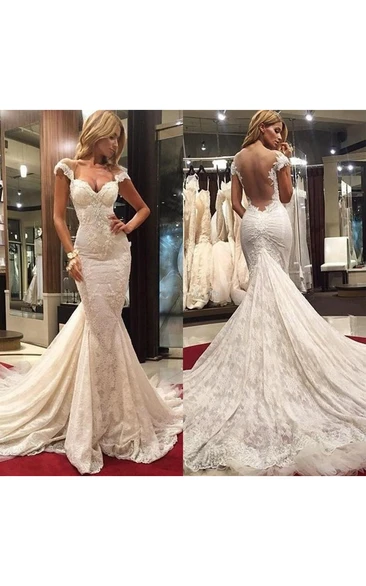 Delicate Mermaid Lace Appliques Wedding Dress Court Train